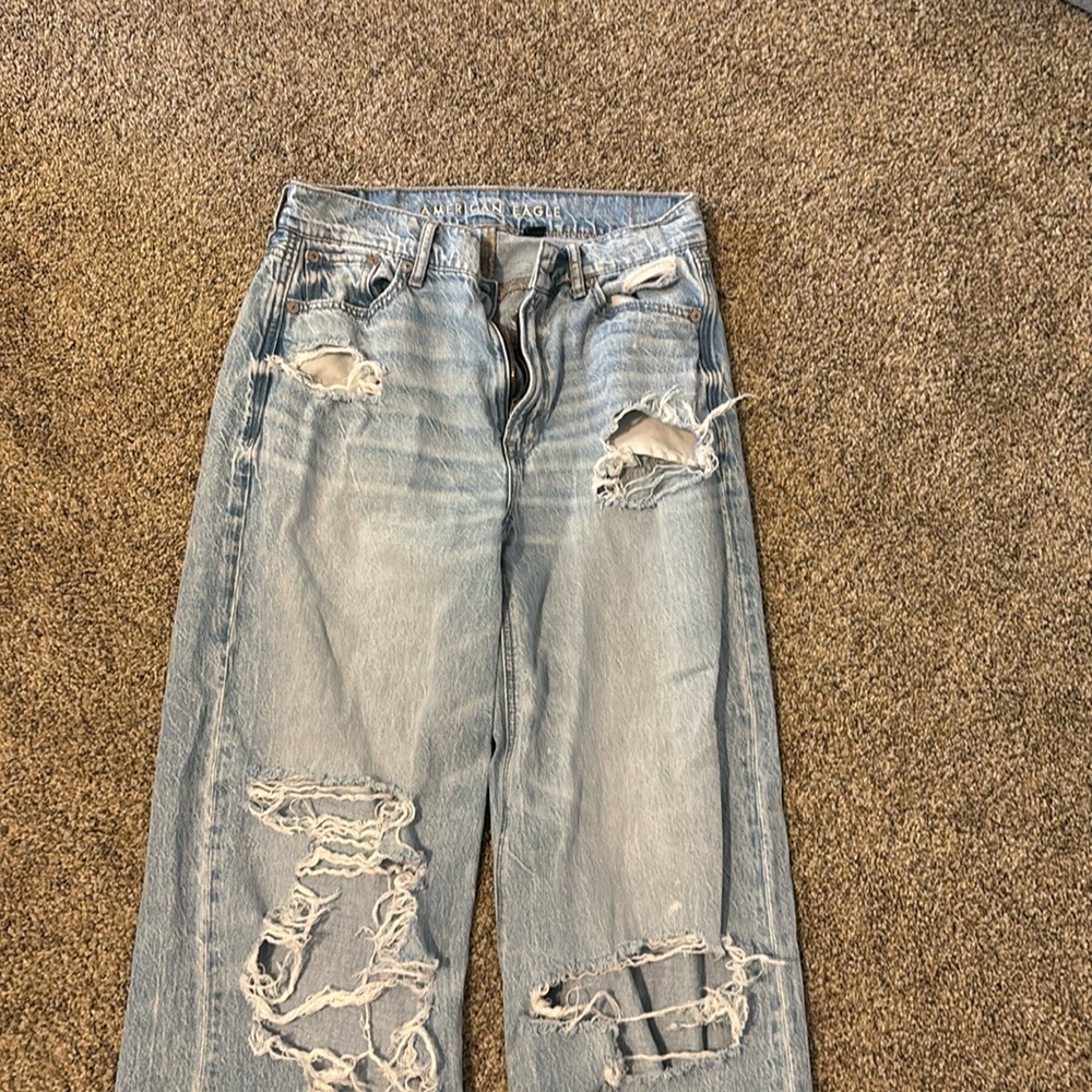 American Eagle Wide Leg Ripped Jeans